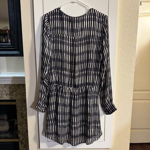 A.L.C. Mini Dress Women's Size Small Striped Geometric Long Sleeve Silk Pockets - Picture 6 of 8